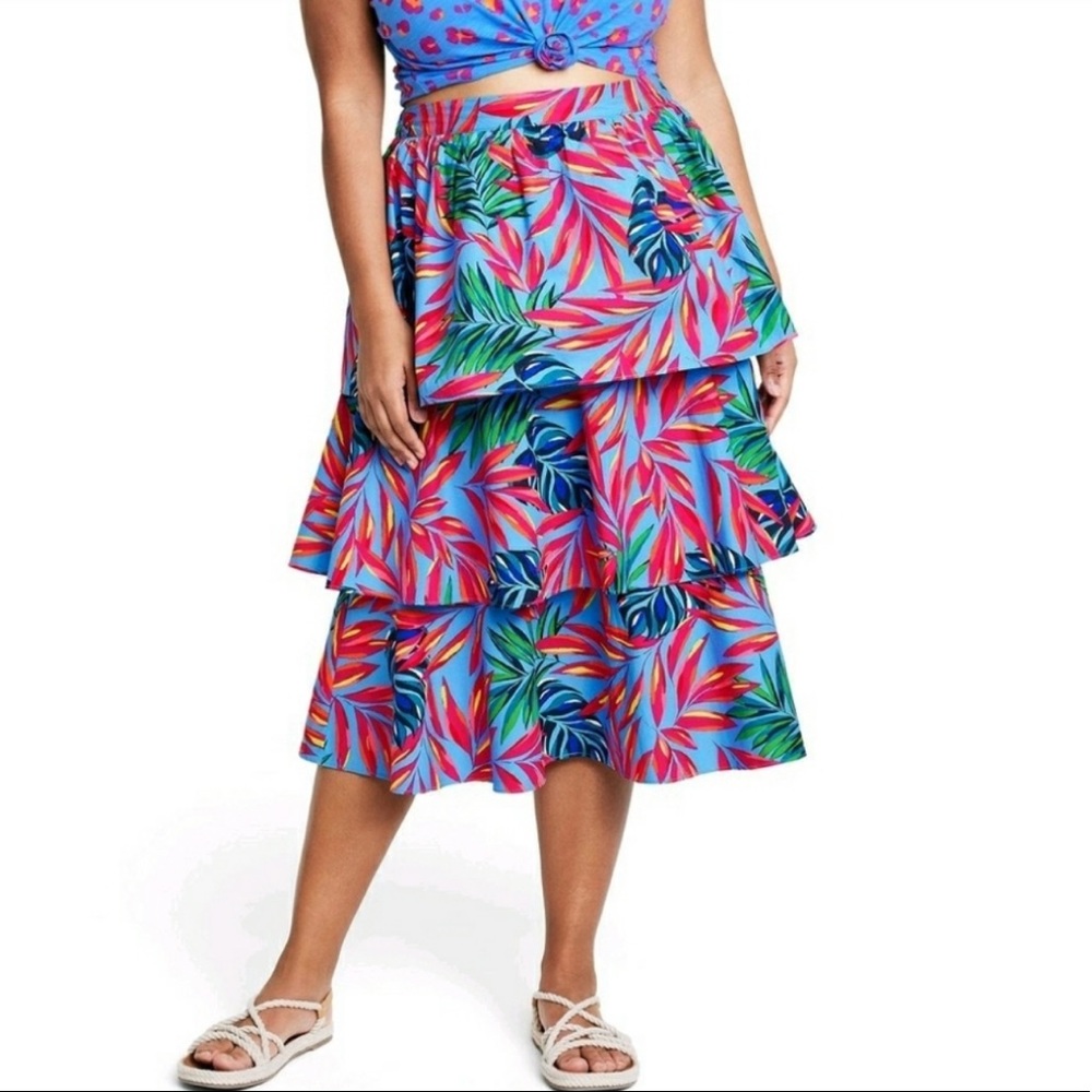 Tabitha Brown x Target Tropical Print Tiered Midi Skirt - Size Large NWT